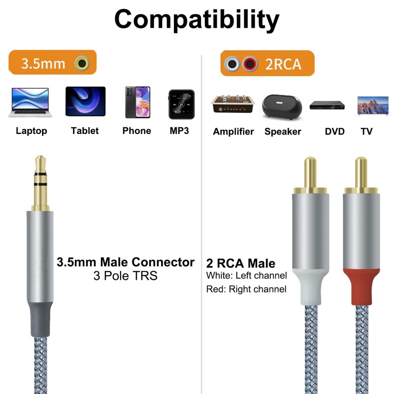 3 قطعة Hifi Y الفاصل محول كابل - مراجعة Audio Splitter Y وسعره